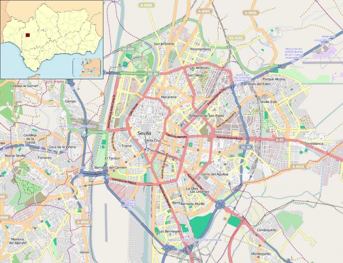 خريطة أسبانيا إشبيلية الأحياء