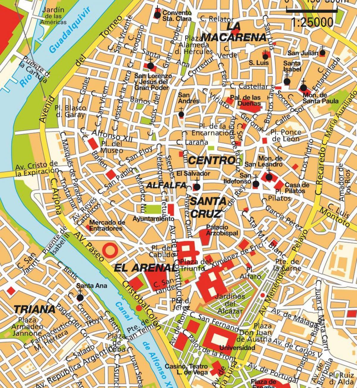 خريطة أسبانيا إشبيلية وسط المدينة